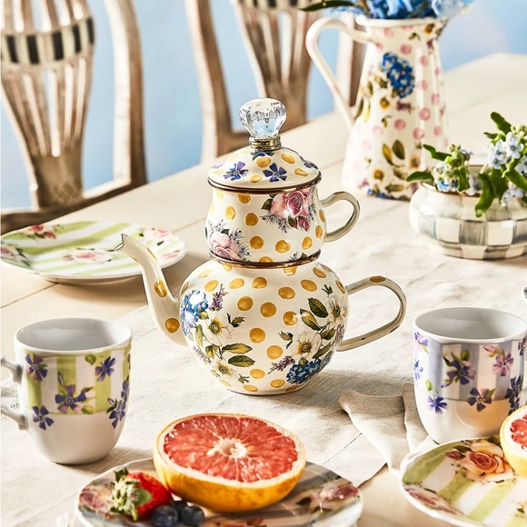 MacKenzie-Childs Other - Brand New Mackenzie-Childs Yellow Wildflowers Enamel High Teapot & Cup, NWT